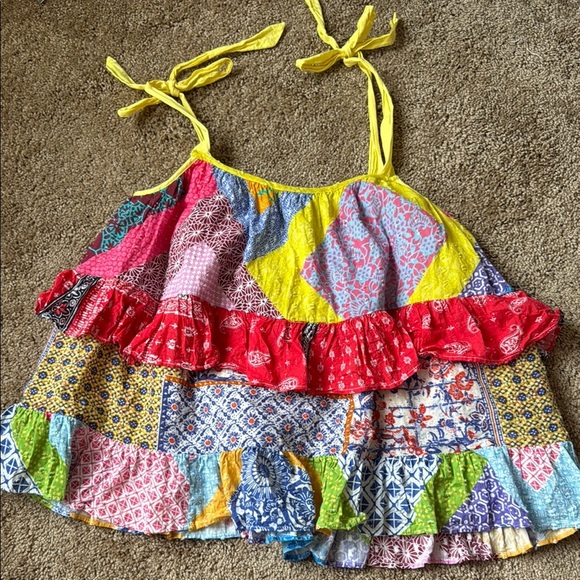Anthropologie Let Me Be Ruffled Patchwork Flowy Tank Top Blouse - Picture 3 of 9